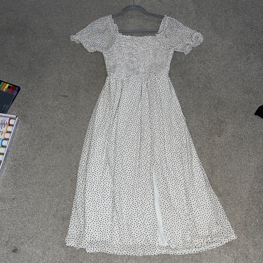White dress with black polka dots